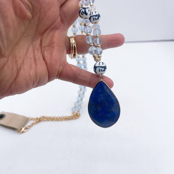 NWT Anthropologie Blue Teardrop Pendant Necklace Long - Picture 2 of 7